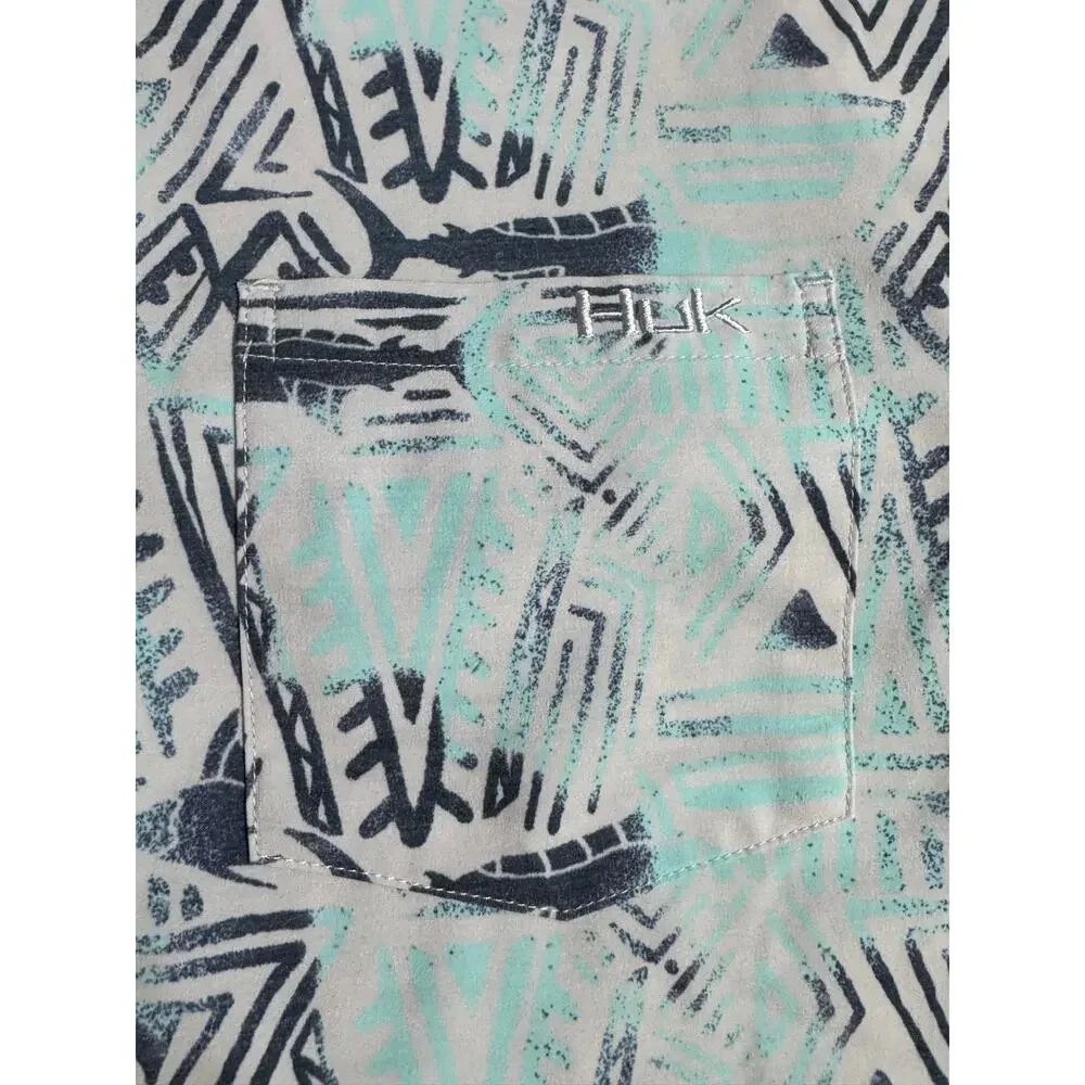 Huk White Blue Swordfish Stretch Button Up Shirt 2XL